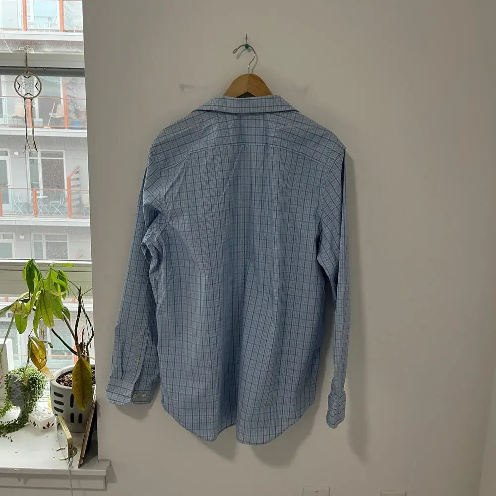 Banana Republic Men's Blue Plaid Non Iron Slim Fit Button Up Top Size XL